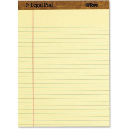 TOPS Legal Pad, Legal Rule, Letter Size, 50Shts/PD, 3/PK, Canary 6PK TOP75327